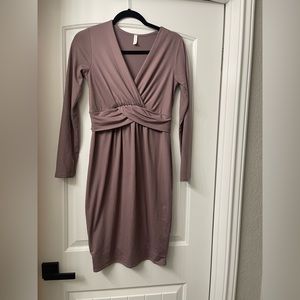 PinkBlush Dusty Mauve Draped Front Long Sleeve Maternity/Nursing Dress Small